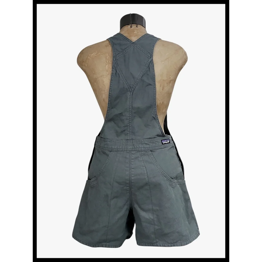 Patagonia Stand Up Bib Utility Shortalls Overalls Organic Cotton Green Gray XS - Picture 5 of 12